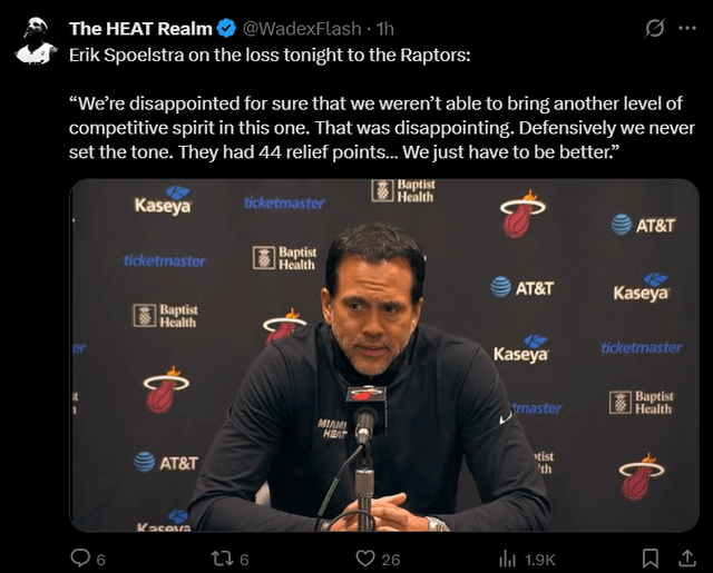 热火0-5猛龙后斯波又念同一套台词，球迷：这录音机修不好了